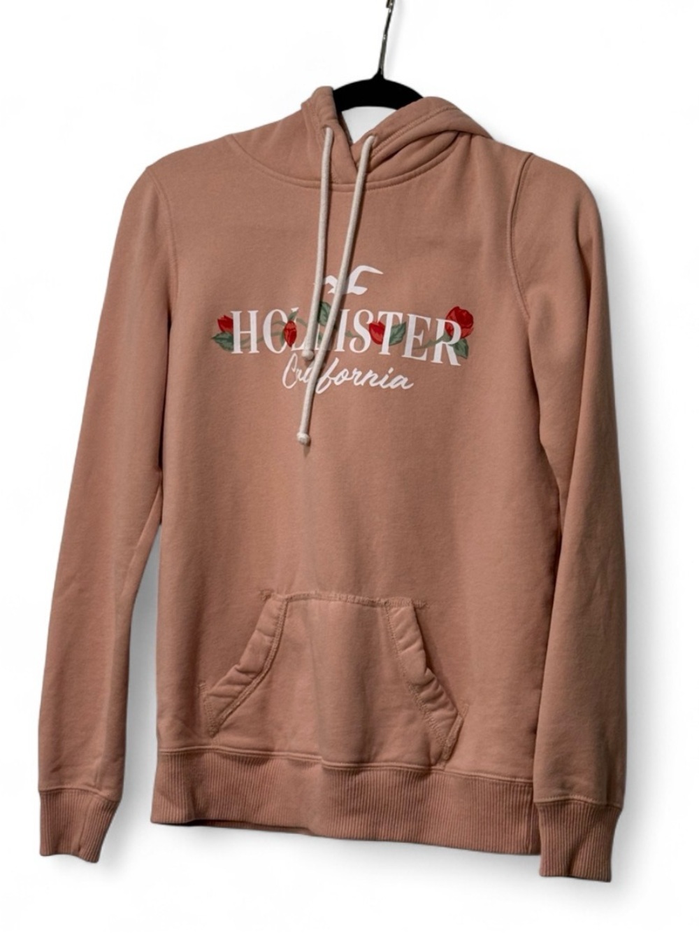 Hollister California Pink Rose Graphic Fleece Pullover Hoodie Sweatshirt XS